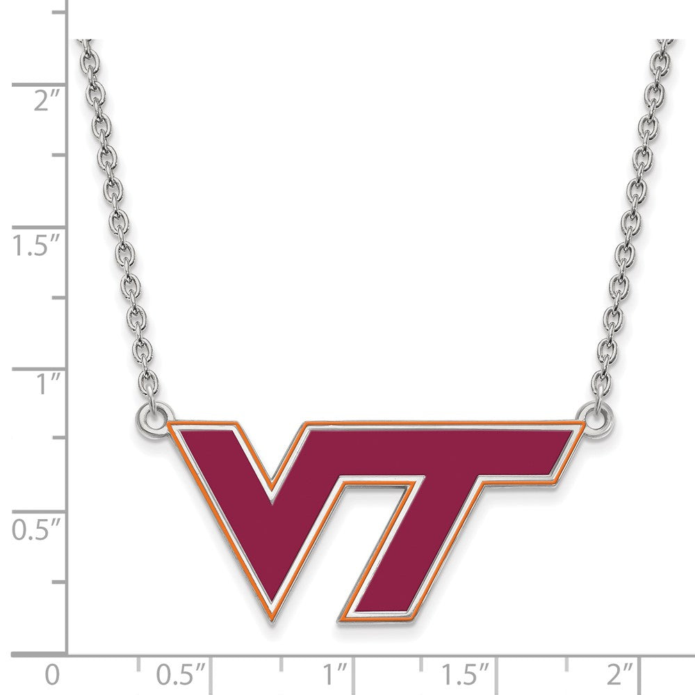 Sterlingsilber Rhodiniert Logoart Virginia Tech V T Groß Emailliert Anhänger 18 Zoll Halskette