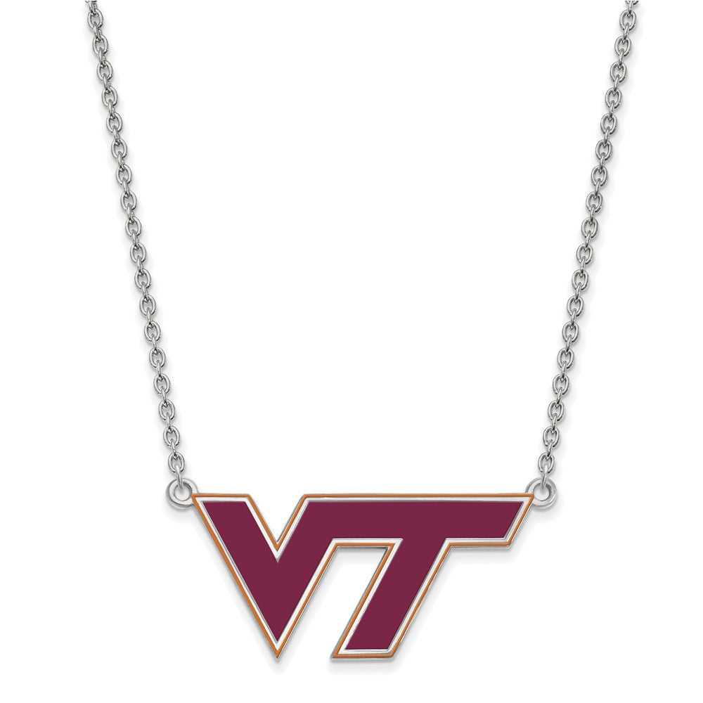 Sterlingsilber Rhodiniert Logoart Virginia Tech V T Groß Emailliert Anhänger 18 Zoll Halskette