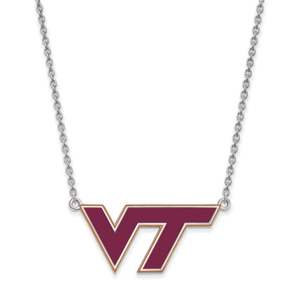 Sterlingsilber Rhodiniert Logoart Virginia Tech V T Groß Emailliert Anhänger 18 Zoll Halskette