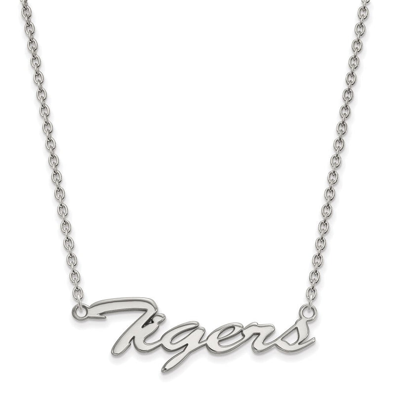 Sterlingsilber Rhodiniert Logoart Louisiana State University Tigers Schreibschrift Mittel Anhänger 18 Zoll Halskette