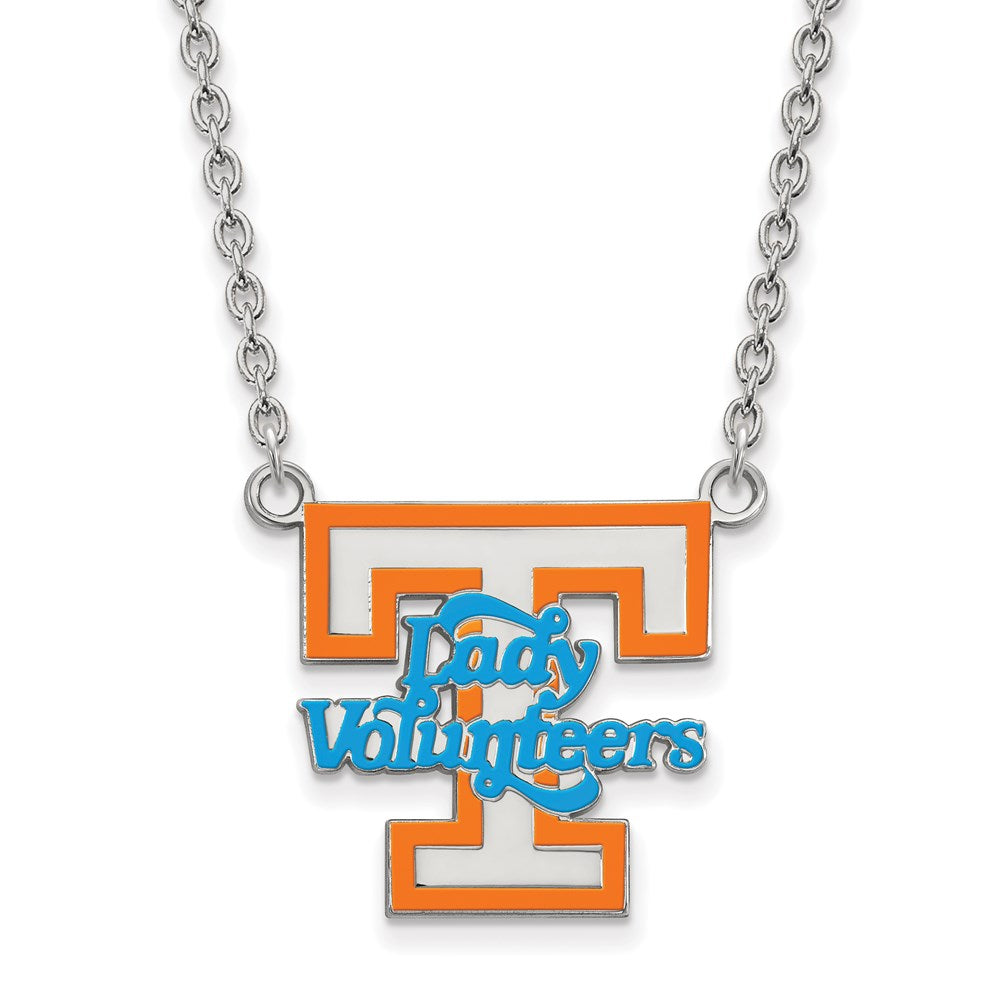 Sterlingsilber Rhodiniert Logoart University Of Tennessee Damen Volunteers Groß Emailliert Anhänger 18 Zoll Halskette
