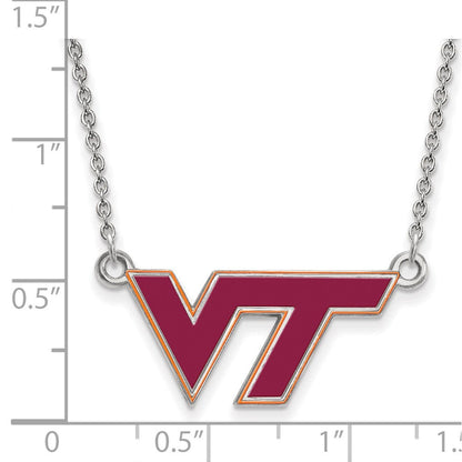Sterlingsilber Rhodiniert Logoart Virginia Tech V T Klein Emailliert Anhänger 18 Zoll Halskette