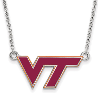 Sterlingsilber Rhodiniert Logoart Virginia Tech V T Klein Emailliert Anhänger 18 Zoll Halskette