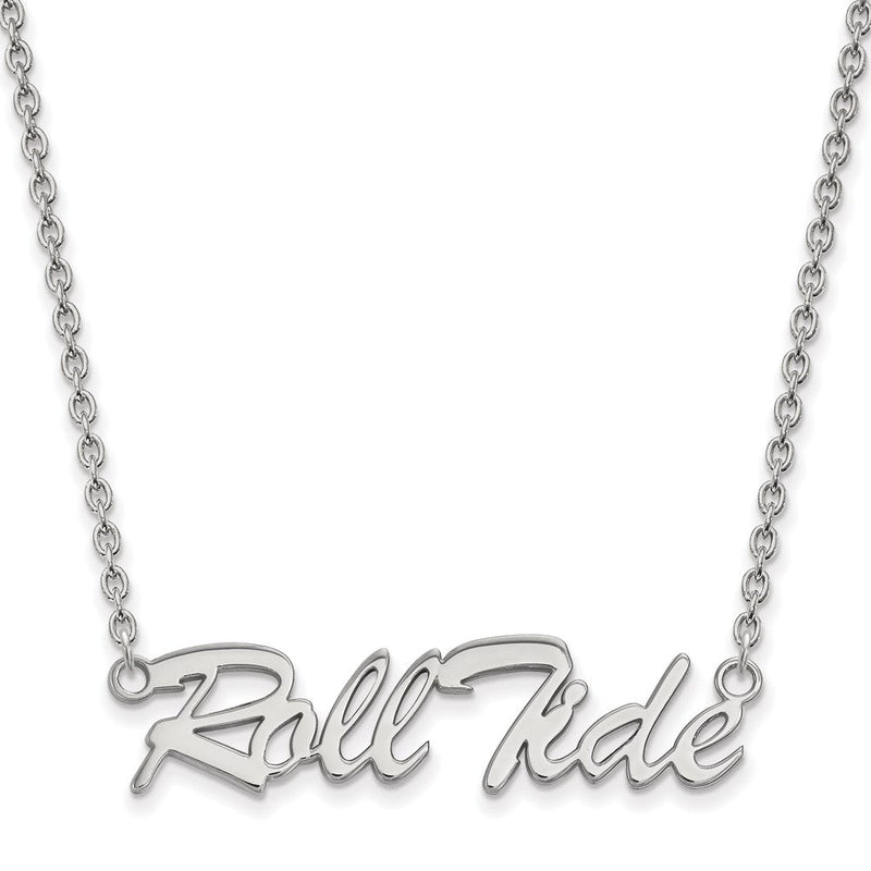Sterlingsilber Rhodiniert Logoart University Of Alabama Roll Tide Schreibschrift Groß Anhänger 18 Zoll Halskette