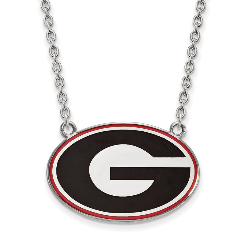 Sterlingsilber Rhodiniert Logoart U Of Georgia Buchstabe G Groß Emailliert Anhänger 18 Zoll Halskette