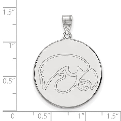Sterlingsilber Rhodiniert Logoart University Of Iowa Hawk Extra Groß Rund Plättchen Anhänger