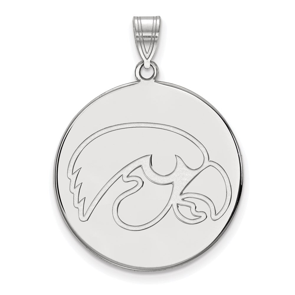 Sterlingsilber Rhodiniert Logoart University Of Iowa Hawk Extra Groß Rund Plättchen Anhänger