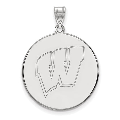 Sterlingsilber Rhodiniert Logoart University Of Wisconsin Buchstabe W Extra Groß Plättchen Anhänger