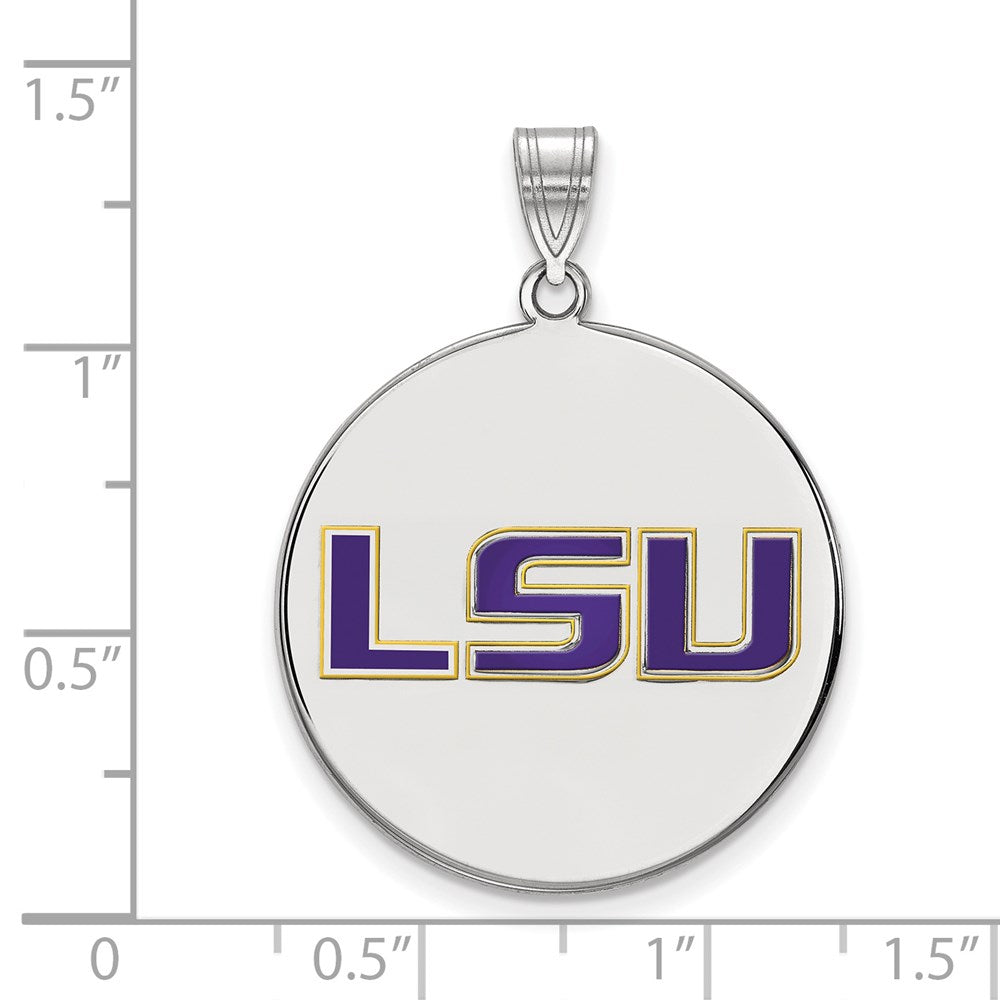 Sterlingsilber Rhodiniert Logoart Louisiana State University L S U Extra Groß Emailliert Plättchen Anhänger