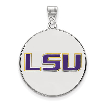 Sterlingsilber Rhodiniert Logoart Louisiana State University L S U Extra Groß Emailliert Plättchen Anhänger