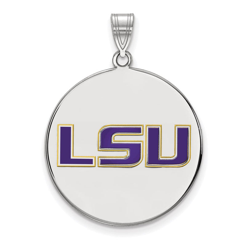Sterlingsilber Rhodiniert Logoart Louisiana State University L S U Extra Groß Emailliert Plättchen Anhänger