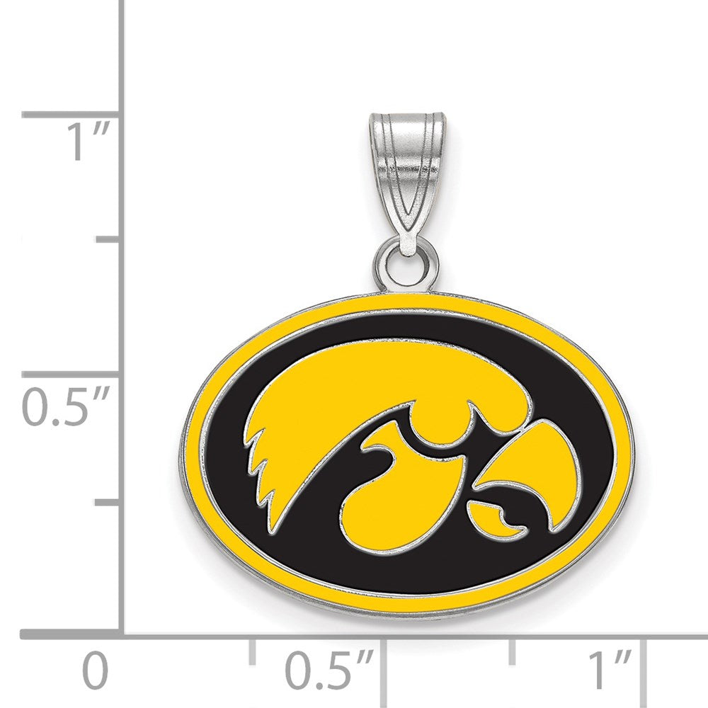 Sterlingsilber Rhodiniert Logoart University Of Iowa Hawk Mittel Oval Emailliert Anhänger