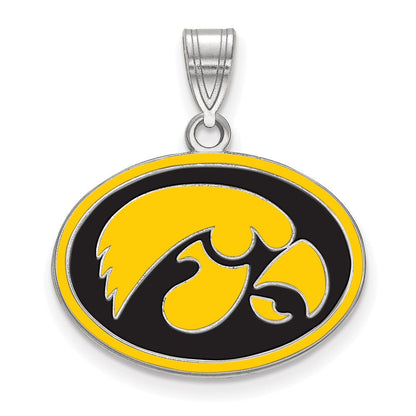 Sterlingsilber Rhodiniert Logoart University Of Iowa Hawk Mittel Oval Emailliert Anhänger