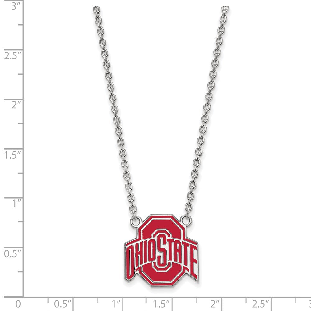 Sterlingsilber Rhodiniert Logoart The Ohio State University Groß Emailliert Anhänger 18 Zoll Halskette