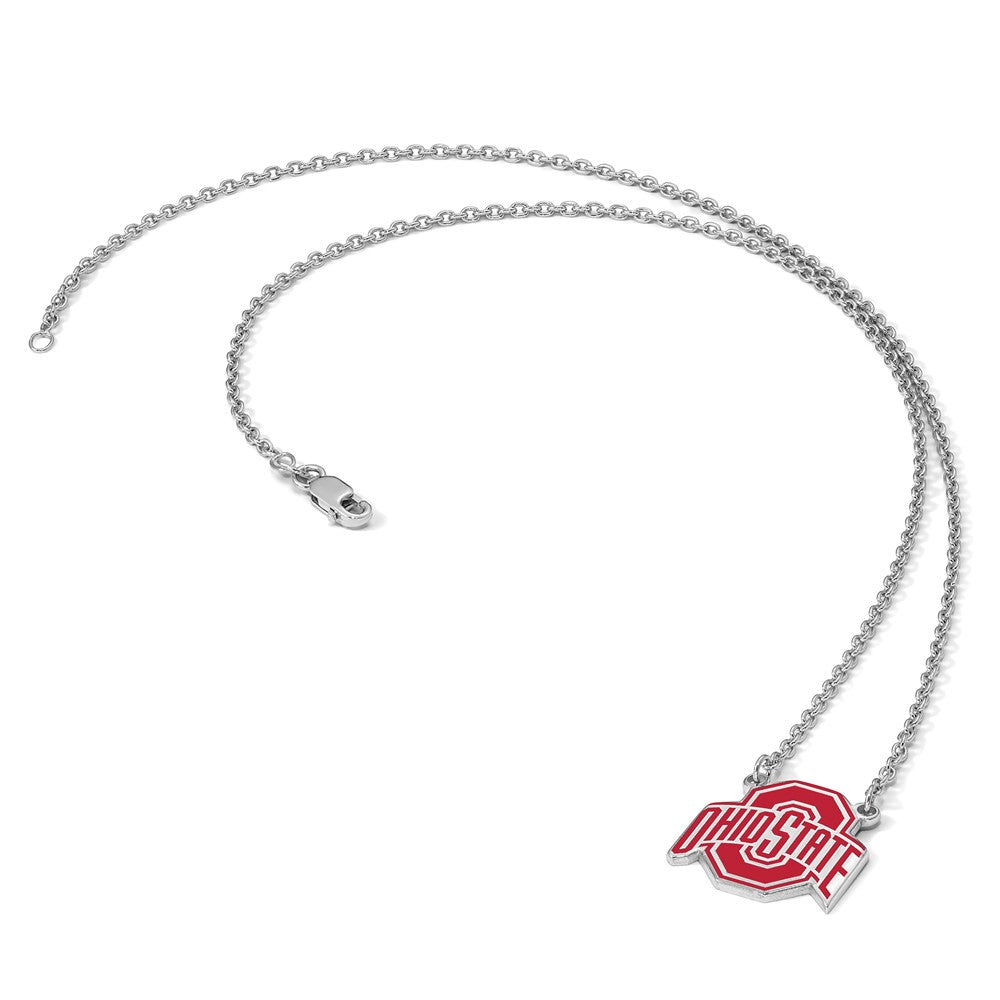 Sterlingsilber Rhodiniert Logoart The Ohio State University Groß Emailliert Anhänger 18 Zoll Halskette