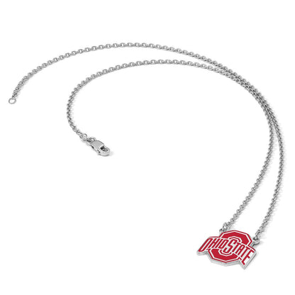 Sterlingsilber Rhodiniert Logoart The Ohio State University Groß Emailliert Anhänger 18 Zoll Halskette