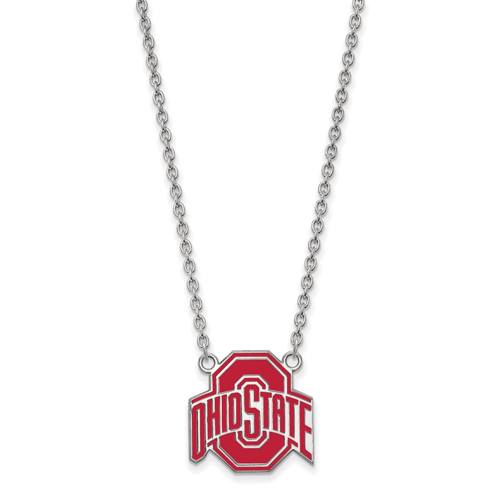 Sterlingsilber Rhodiniert Logoart The Ohio State University Groß Emailliert Anhänger 18 Zoll Halskette