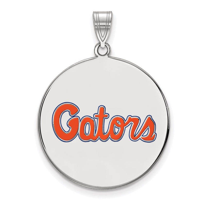 Sterlingsilber Rhodiniert Logoart University Of Florida Gators Schreibschrift Extra Groß Emailliert Plättchen Anhänger
