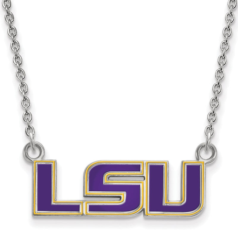 Sterlingsilber Rhodiniert Logoart Louisiana State University L S U Klein Emailliert Anhänger 18 Zoll Halskette