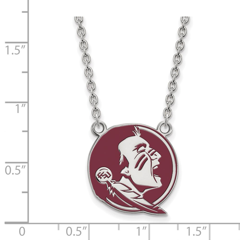 Sterlingsilber Rhodiniert Logoart Florida State University Seminole Groß Emailliert Anhänger 18 Zoll Halskette