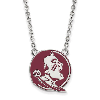 Sterlingsilber Rhodiniert Logoart Florida State University Seminole Groß Emailliert Anhänger 18 Zoll Halskette