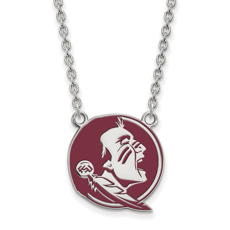 Sterlingsilber Rhodiniert Logoart Florida State University Seminole Groß Emailliert Anhänger 18 Zoll Halskette
