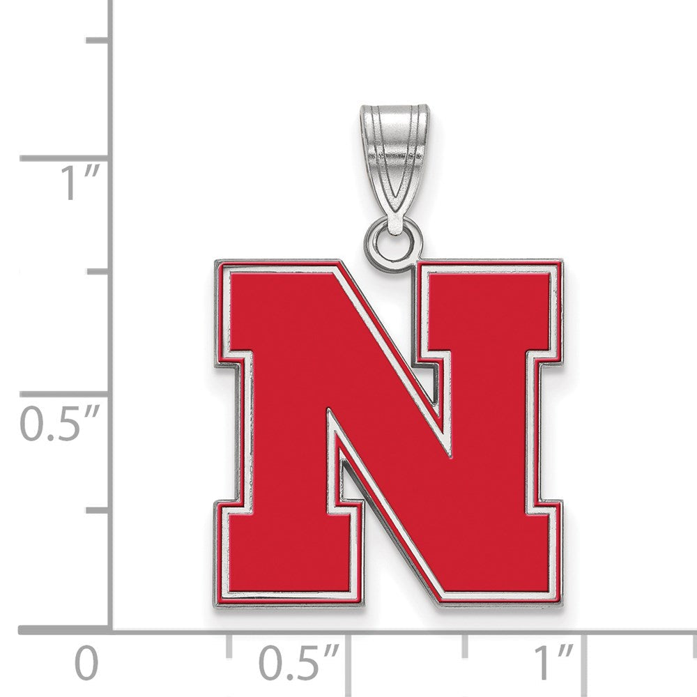 Sterlingsilber Rhodiniert Logoart University Of Nebraska Buchstabe N Groß Emailliert Anhänger
