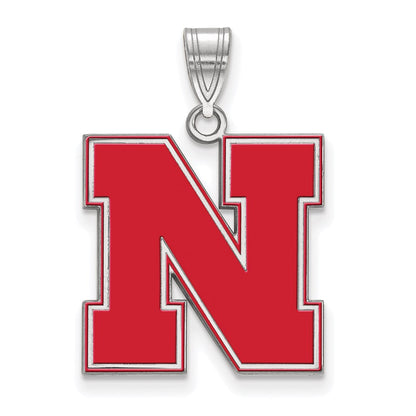Sterlingsilber Rhodiniert Logoart University Of Nebraska Buchstabe N Groß Emailliert Anhänger