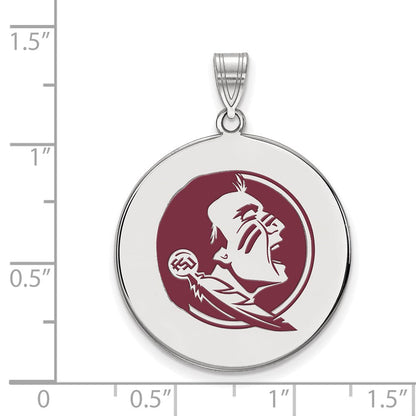 Sterlingsilber Rhodiniert Logoart Florida State University Seminole Extra Groß Emailliert Plättchen Anhänger