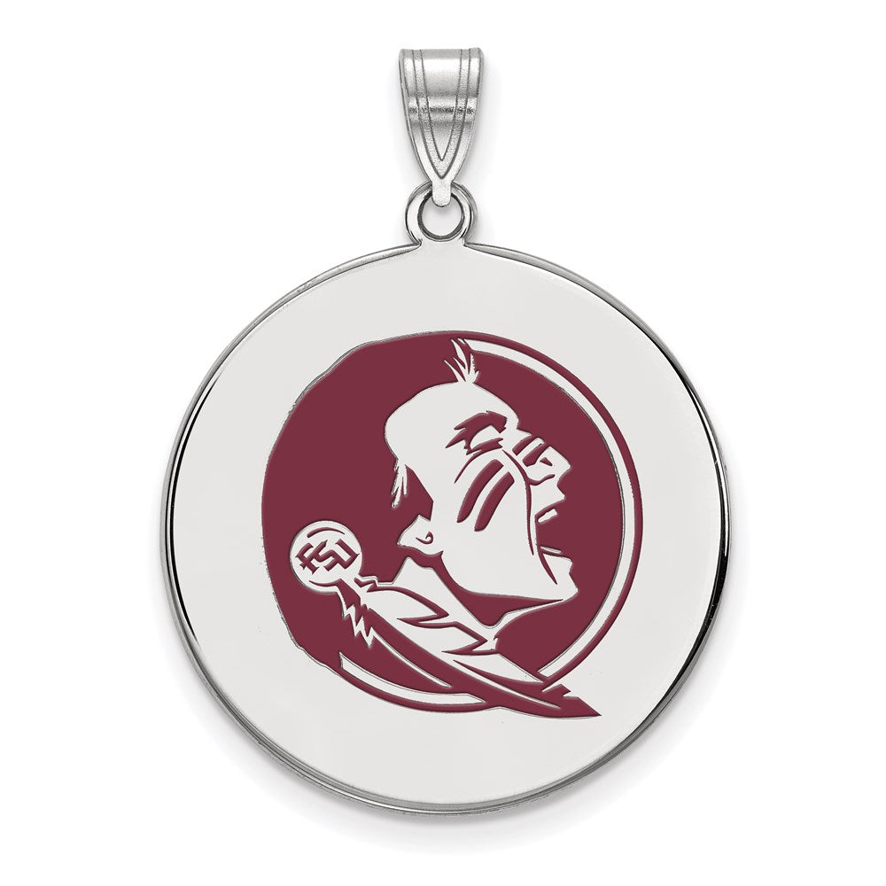 Sterlingsilber Rhodiniert Logoart Florida State University Seminole Extra Groß Emailliert Plättchen Anhänger