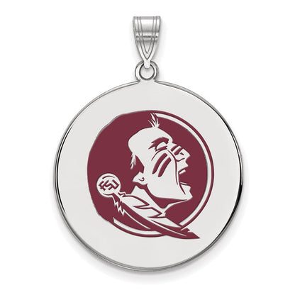Sterlingsilber Rhodiniert Logoart Florida State University Seminole Extra Groß Emailliert Plättchen Anhänger