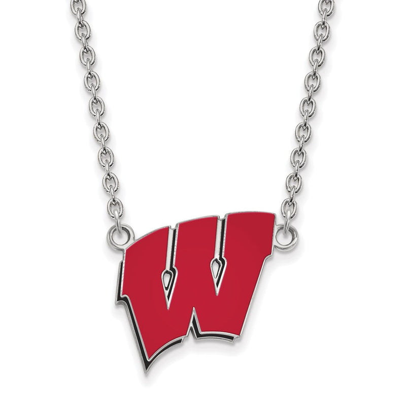 Sterlingsilber Rhodiniert Logoart University Of Wisconsin Buchstabe W Groß Emailliert Anhänger 18 Zoll Halskette