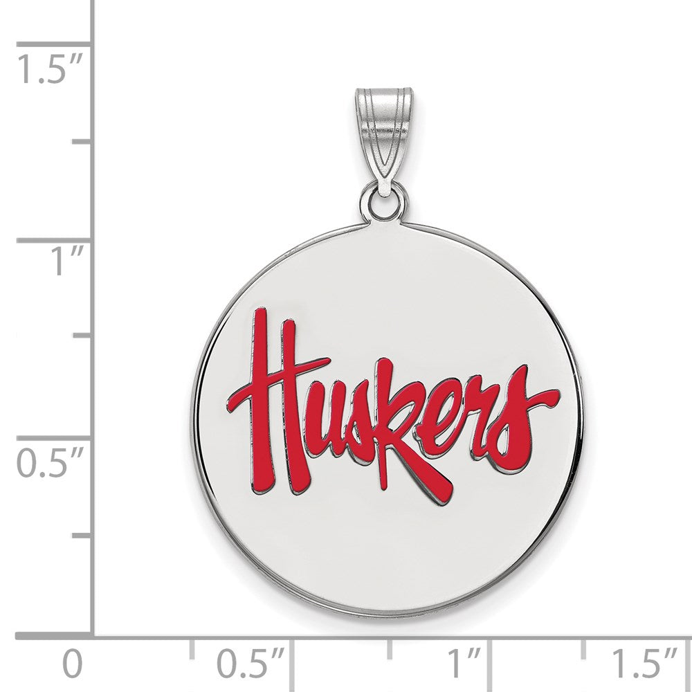 Sterlingsilber Rhodiniert Logoart University Of Nebraska Huskers Extra Groß Emailliert Plättchen Anhänger