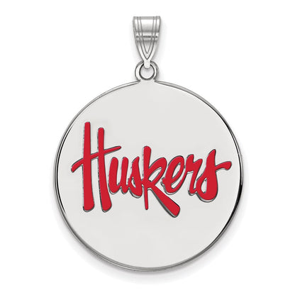 Sterlingsilber Rhodiniert Logoart University Of Nebraska Huskers Extra Groß Emailliert Plättchen Anhänger
