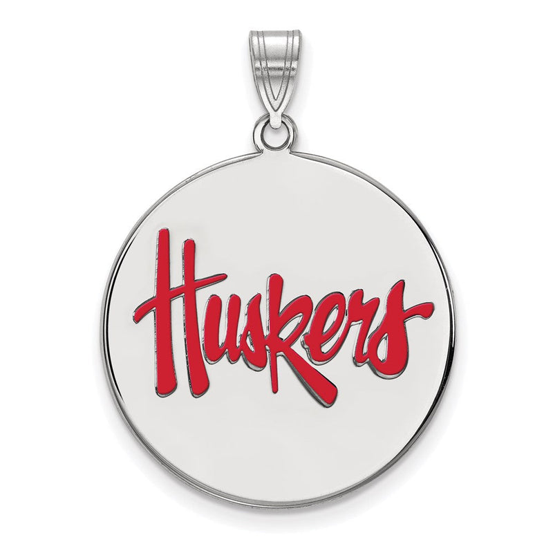 Sterlingsilber Rhodiniert Logoart University Of Nebraska Huskers Extra Groß Emailliert Plättchen Anhänger