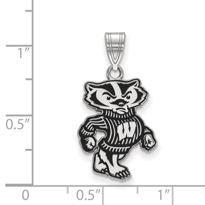 Sterlingsilber Rhodiniert Logoart University Of Wisconsin Badger Groß Emailliert Anhänger