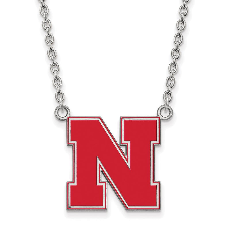 Sterlingsilber Rhodiniert Logoart University Of Nebraska Buchstabe N Groß Emailliert Anhänger 18 Zoll Halskette