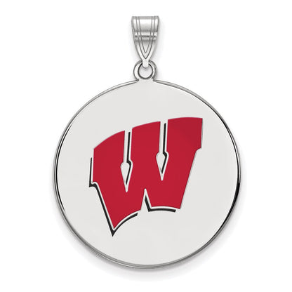 Sterlingsilber Rhodiniert Logoart University Of Wisconsin Buchstabe W Extra Groß Emailliert Plättchen Anhänger