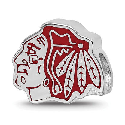 Sterlingsilber Rhodiniert Nhl Logoart Chicago Blackhawks Emaille Perle