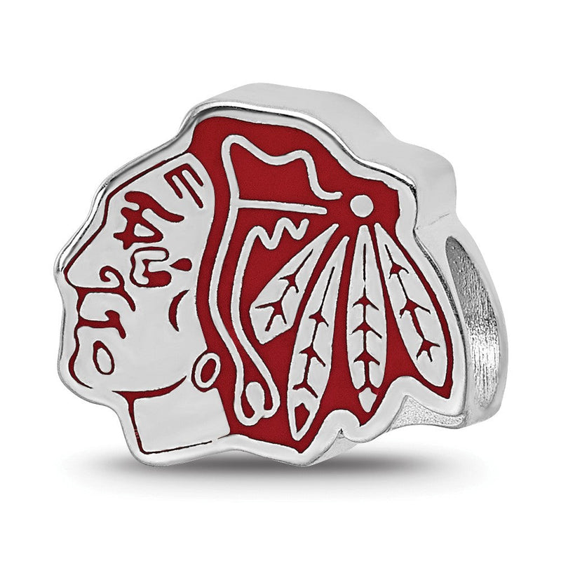 Sterlingsilber Rhodiniert Nhl Logoart Chicago Blackhawks Emaille Perle