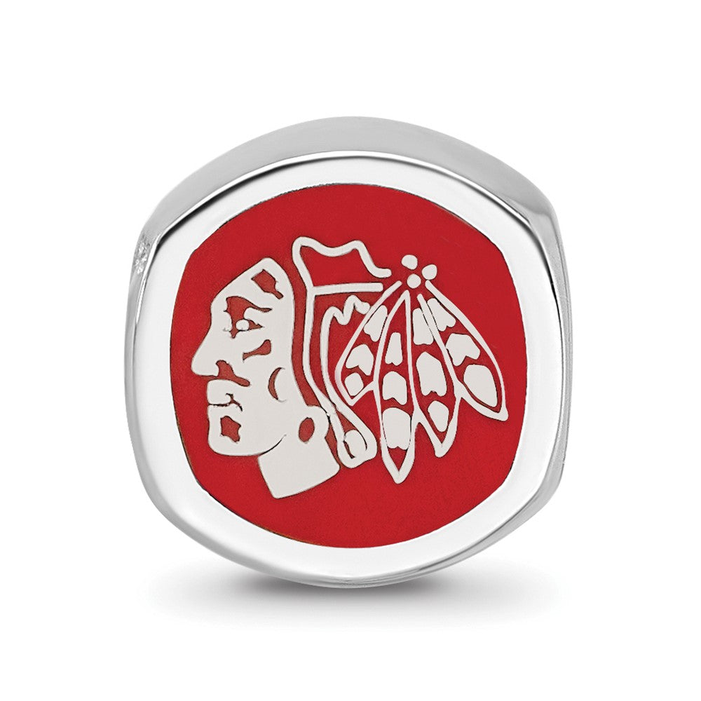 Sterlingsilber Rhodiniert Nhl Logoart Chicago Blackhawks Emaille Perle