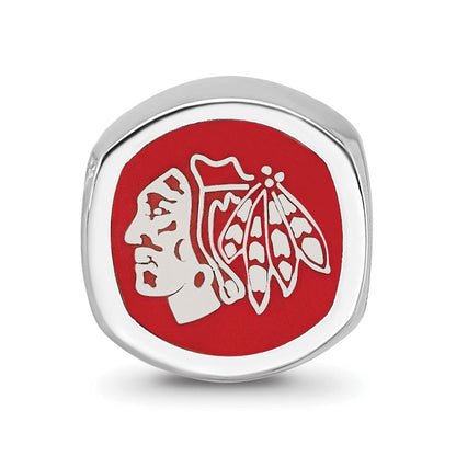 Sterlingsilber Rhodiniert Nhl Logoart Chicago Blackhawks Emaille Perle