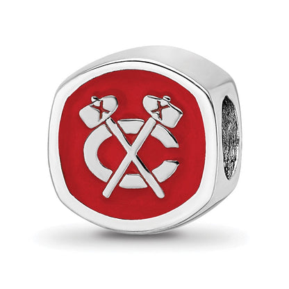 Sterlingsilber Rhodiniert Nhl Logoart Chicago Blackhawks Emaille Perle