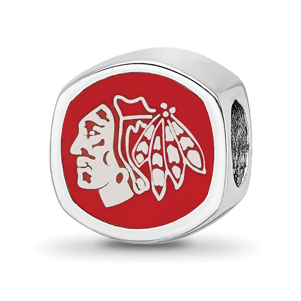 Sterlingsilber Rhodiniert Nhl Logoart Chicago Blackhawks Emaille Perle