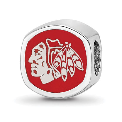 Sterlingsilber Rhodiniert Nhl Logoart Chicago Blackhawks Emaille Perle