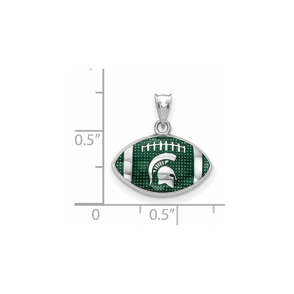 Sterlingsilber Rhodiniert Logoart Michigan State University Spartan Emailliert Football Anhänger