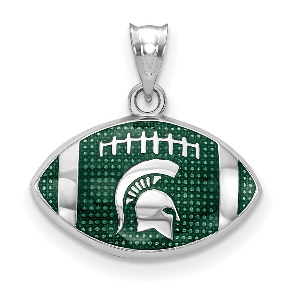 Sterlingsilber Rhodiniert Logoart Michigan State University Spartan Emailliert Football Anhänger