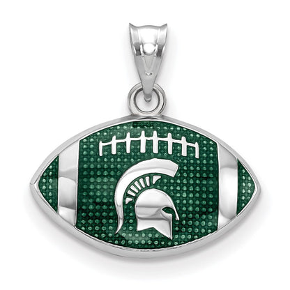 Sterlingsilber Rhodiniert Logoart Michigan State University Spartan Emailliert Football Anhänger