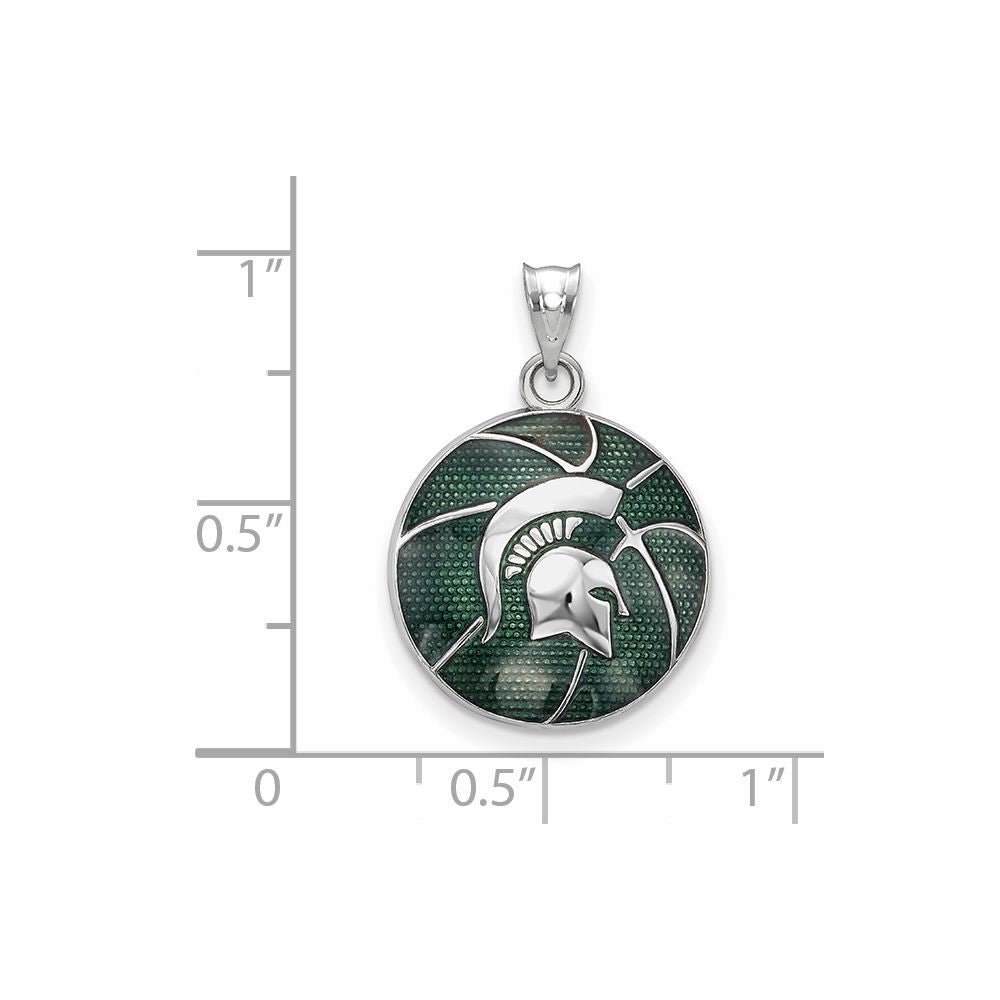 Sterlingsilber Rhodiniert Logoart Michigan State University Spartan Emailliert Basketball Anhänger