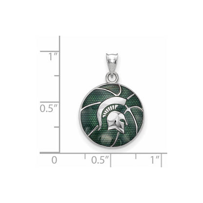 Sterlingsilber Rhodiniert Logoart Michigan State University Spartan Emailliert Basketball Anhänger